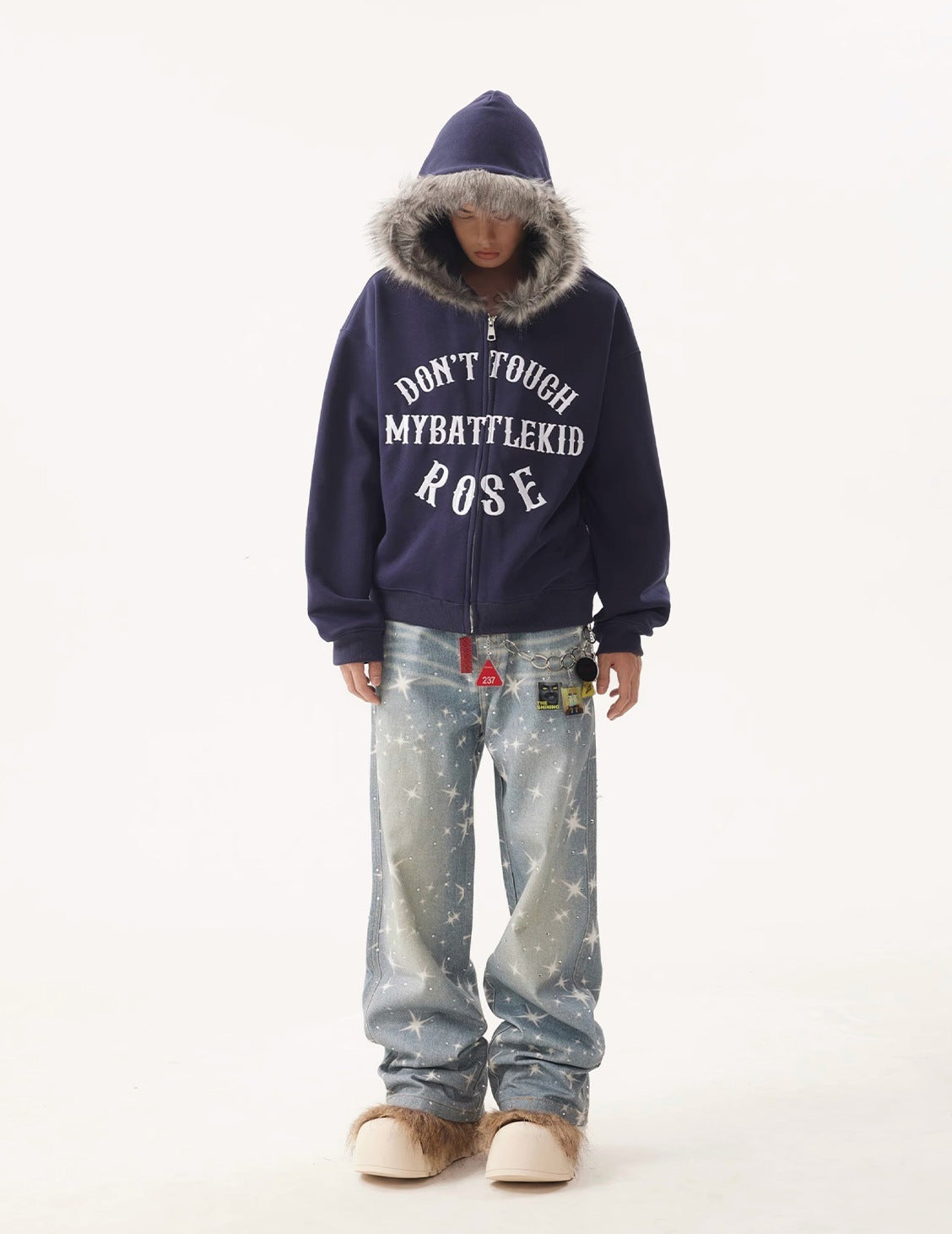 【3color】Fur Hood Graphic Hoodie mry001812