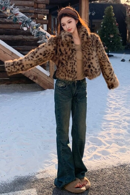 Leopard Faux Fur Zip Jacket mry002202