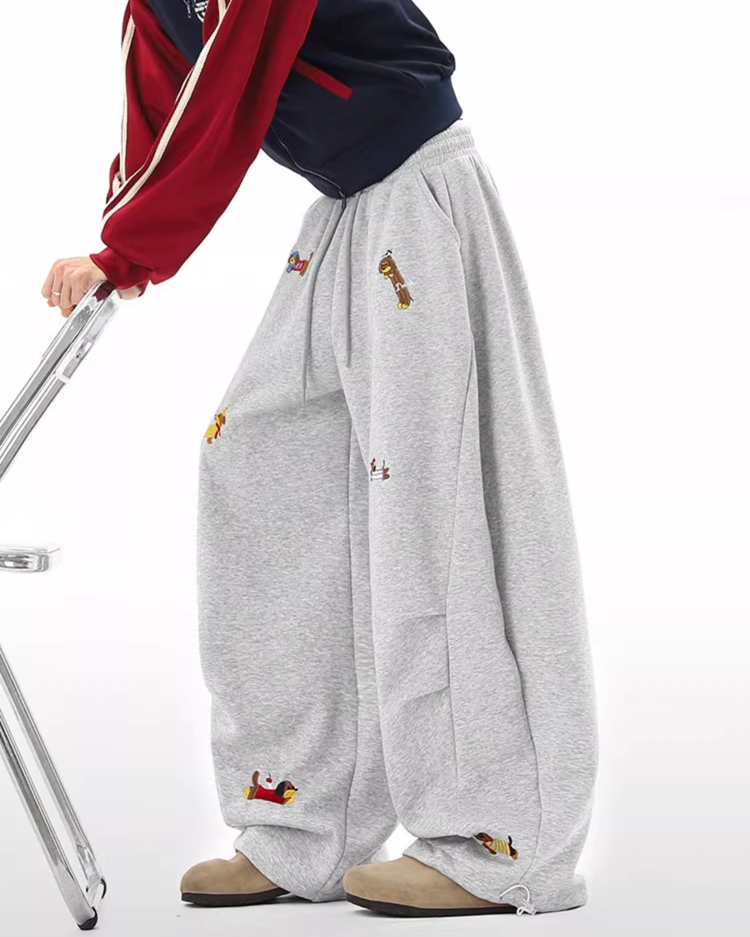 【YURU:FIT】Cartoon Dog Loose Fit Pants mry001880