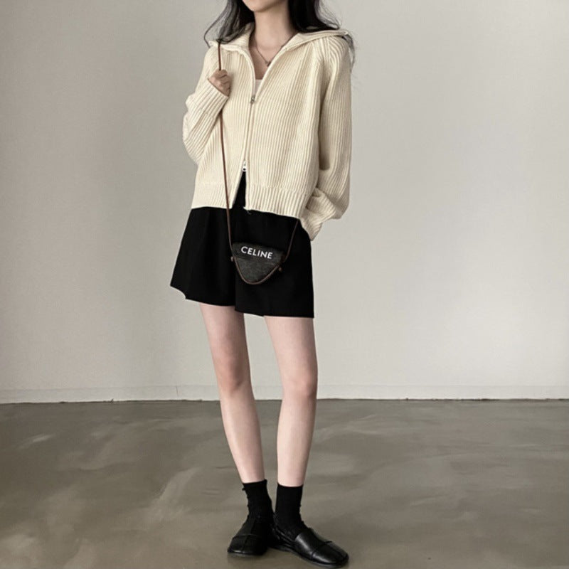 【送料無料】ジッパーセーター カーディガン シンプル ニット 韓国カジュアル 韓国ガーリー 春・秋 mry000538