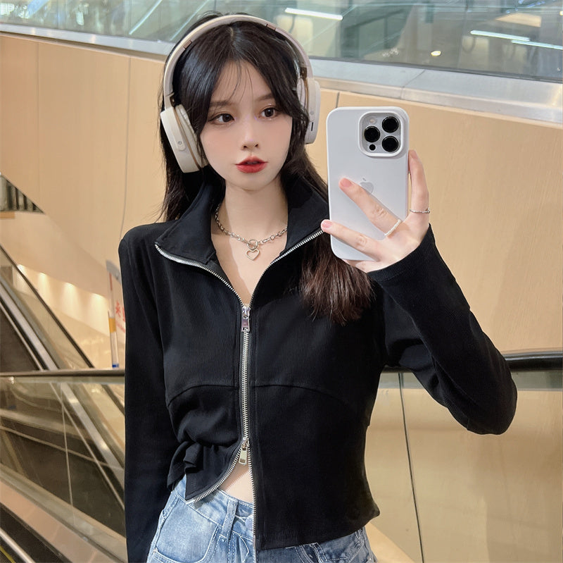 【送料無料】デザインジッパー ジャケットカーディガン 韓国カジュアル 韓国ストリート 春・秋 mry000542