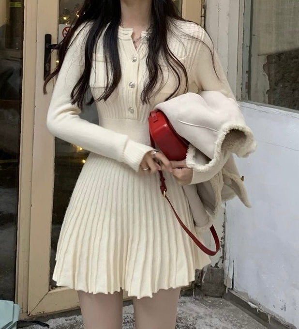 【Chéri / 送料無料】2カラー展開 ニットプリーツワンピース mry001469