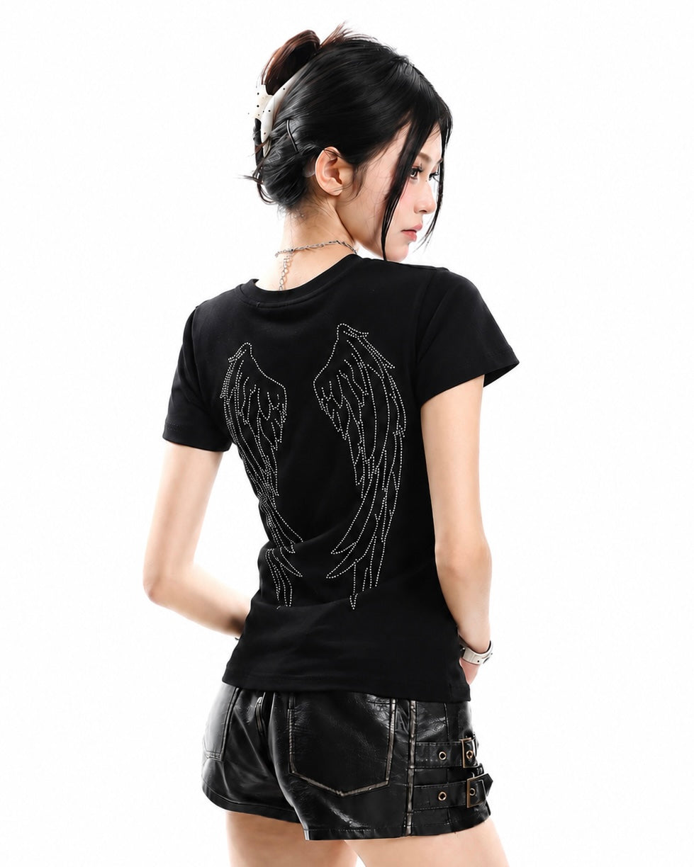 【トップス】ラインストーンロゴTシャツ mry002422