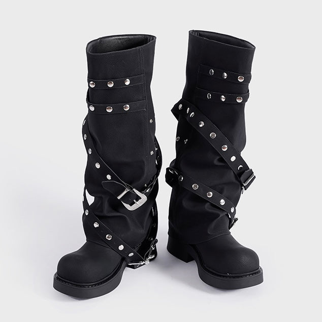 Punk Strap Studded Long Boots mry001975