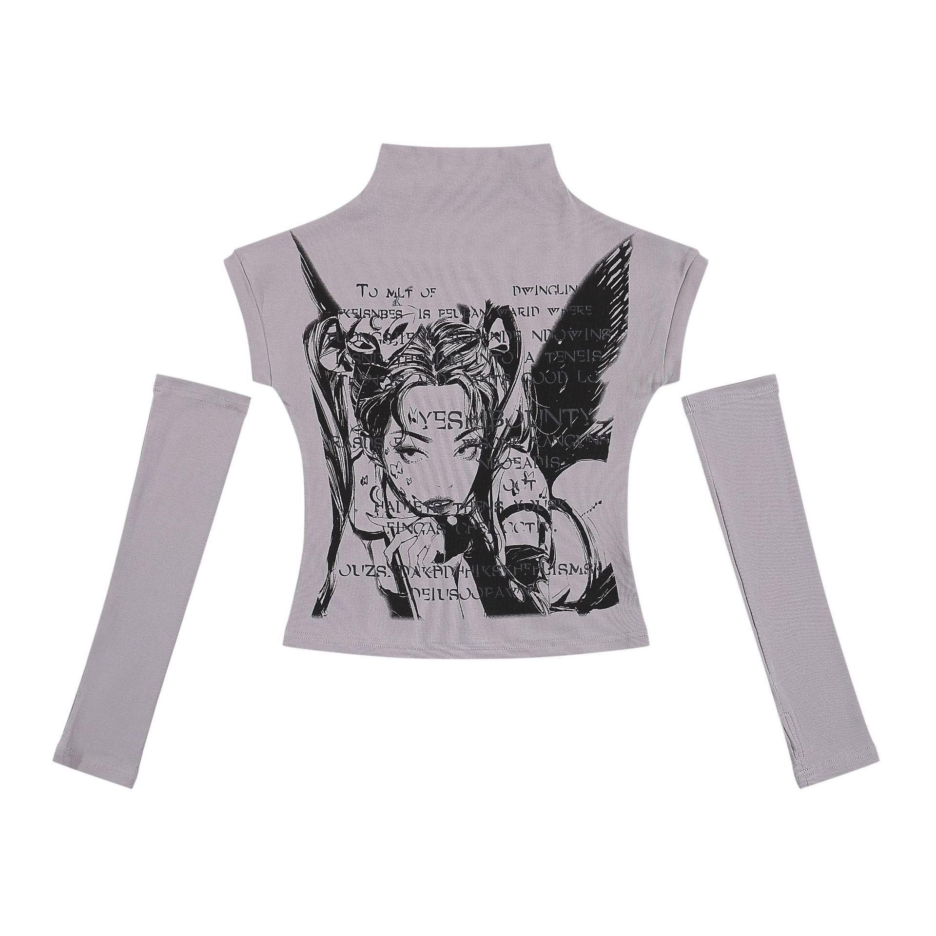 【2color】Cyber Graphic Mock Neck T-Shirt mry001713