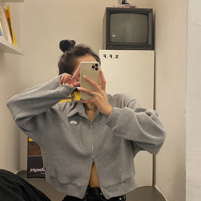 ジッパー ショート ワッフルカーディガン mry000066