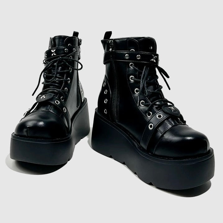 Chain Buckle Platform Combat Boots mry001977