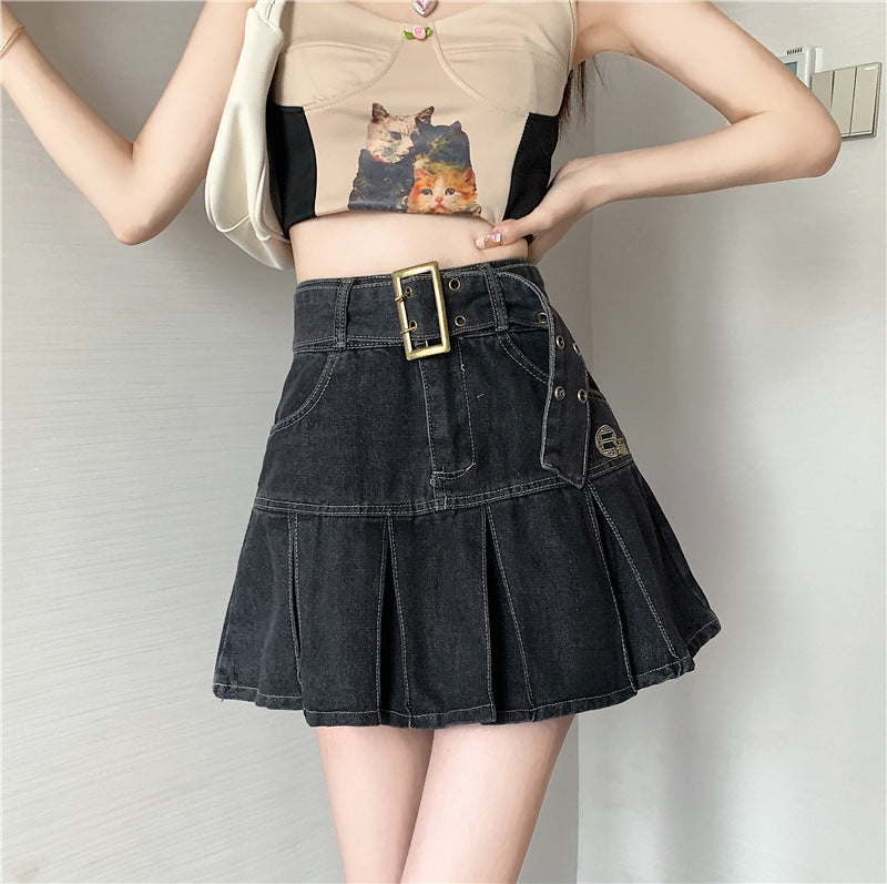 【送料無料】サマーレトロ デニム ショートスカート ハイウエスト ガーリー スカート mry000677