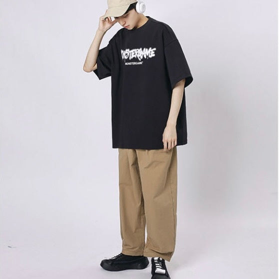 【送料無料】2カラー展開 2023SS オーバーサイズ インク風 ブランド ロゴ プリント 半袖 Tシャツ ユニセックス 韓国ストリート 韓国カジュアル mry000847
