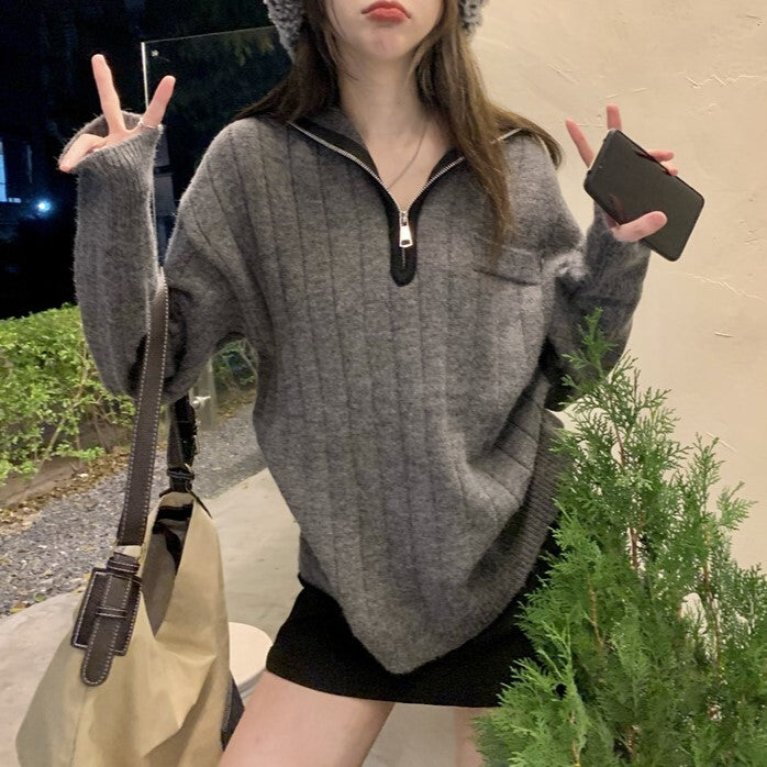 【送料無料】ハイネック 2カラー ジッパーセーター 韓国カジュアル mry000585