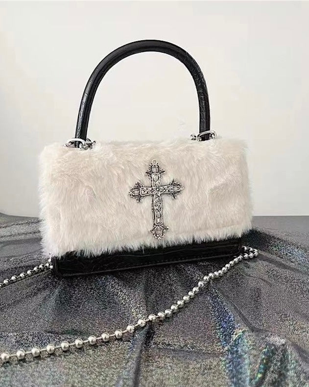 Faux Fur Cross Accent Handbag mry001854