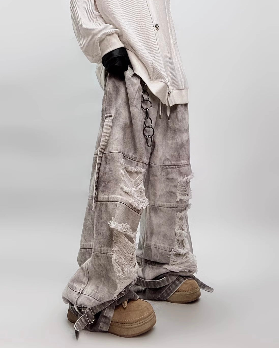 Unisex Distressed Wide-Leg Denim Pants mry001806