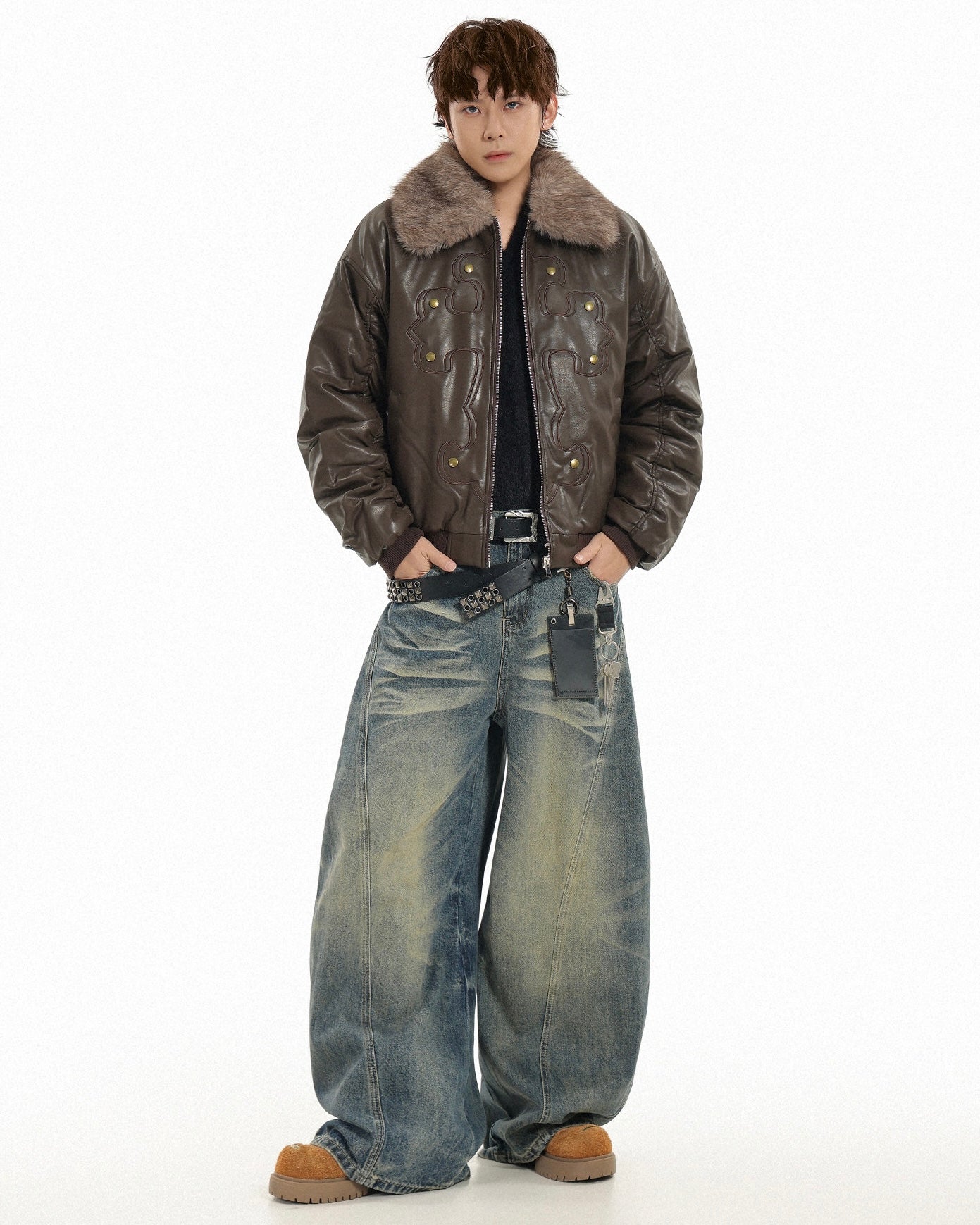 Fur Collar Cross Leather Jacket mry002018