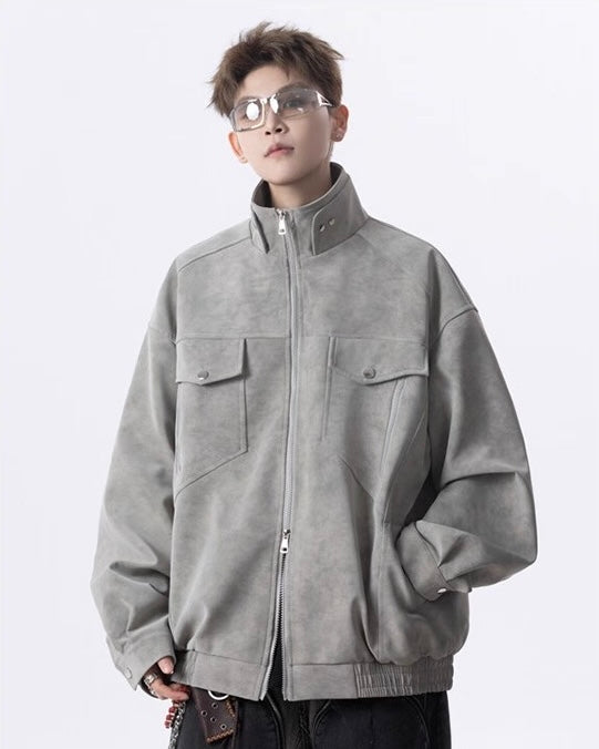 【2color】Faux Suede Stand Collar Jacket mry001831