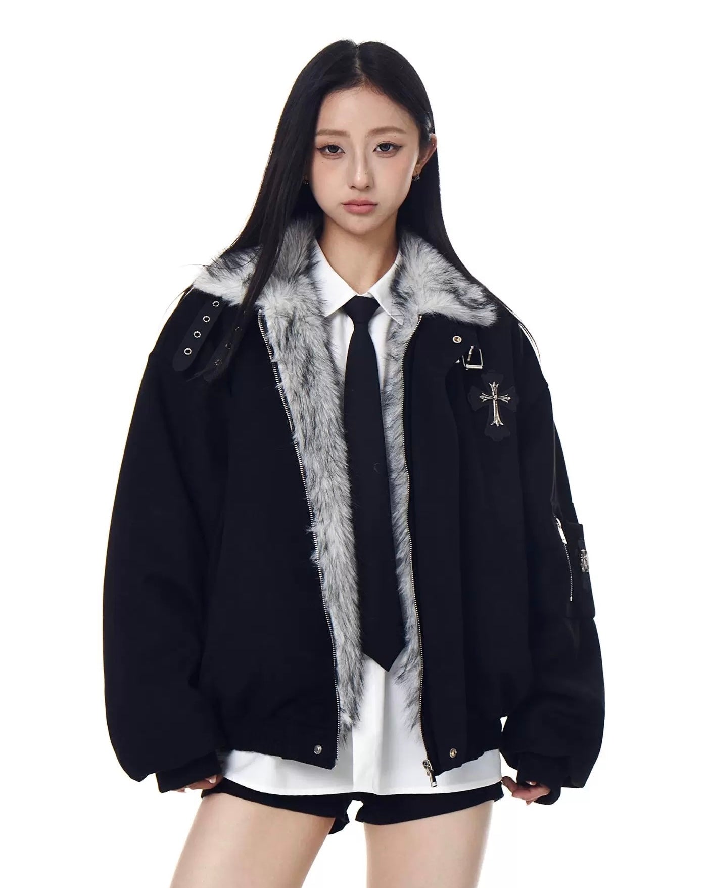 Cross Fur Bomber Jacket mry002017