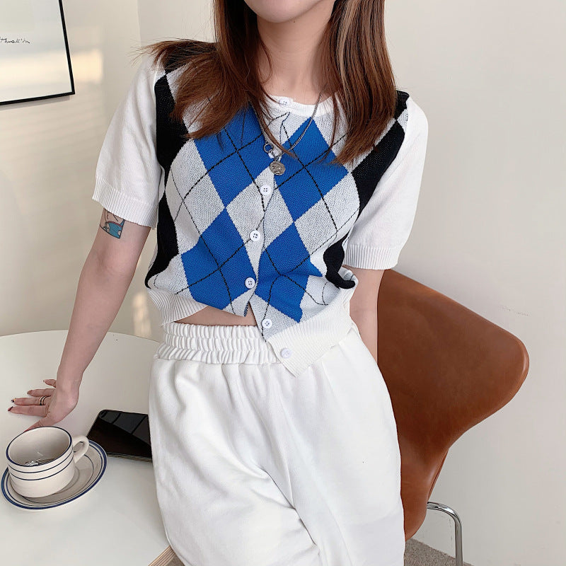 ショートニット カーディガン アメリカンレトロ スリムフィット mry000010