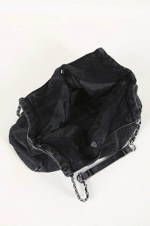 Washed Black Chain Shoulder Bag mry002255