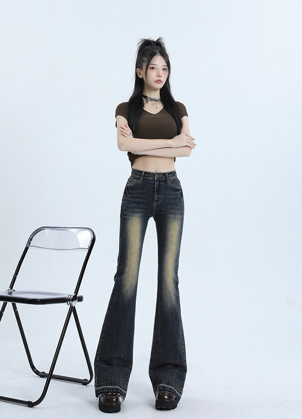 Retro Flare Wash Denim Pants mry001747