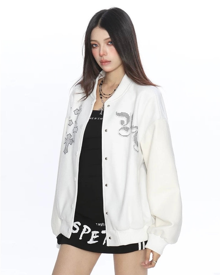 Cross Rhinestone Varsity Jacket mry002014