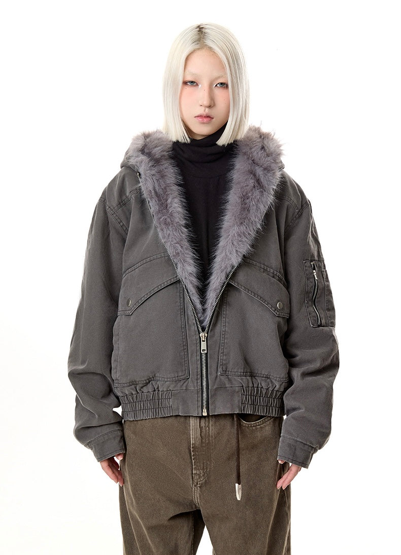 【評価★4.8以上/2color】Street Grey Hooded Fur Jacket mry001939