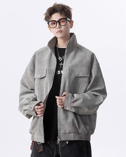 【2color】Faux Suede Stand Collar Jacket mry001831