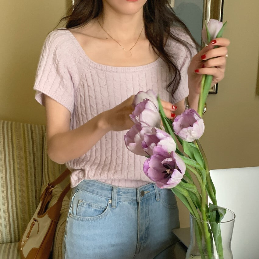 【送料無料】2カラー展開 スリムフィット 半袖 ニット Tシャツmry000636