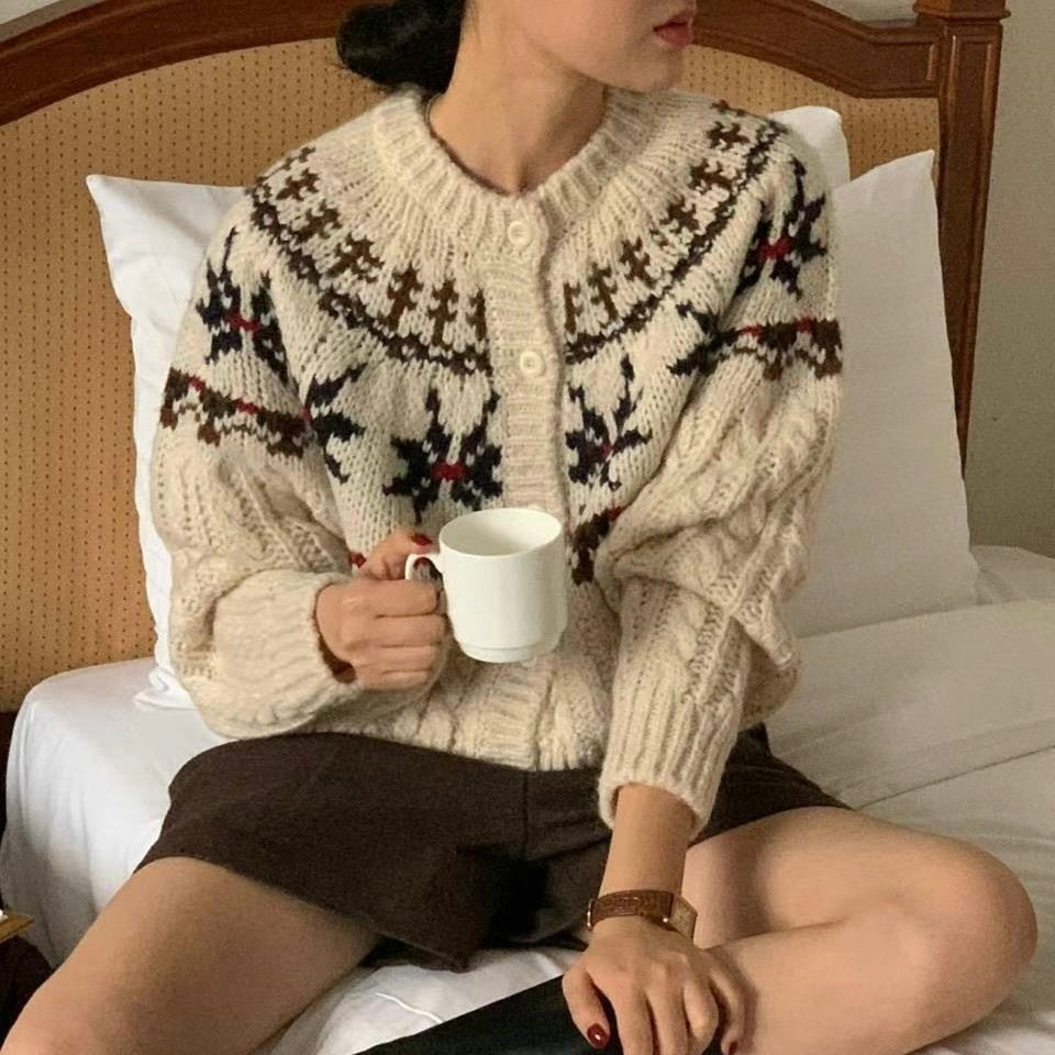 【Plaisir】フェアアイル柄 ニットカーディガン mry001489