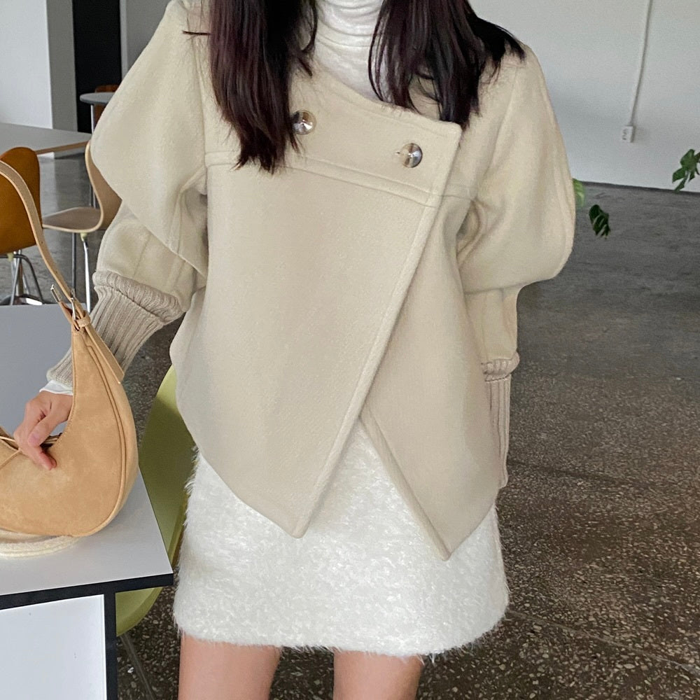 【Plaisir】2カラー展開 アシンメトリー ショートコート mry001496