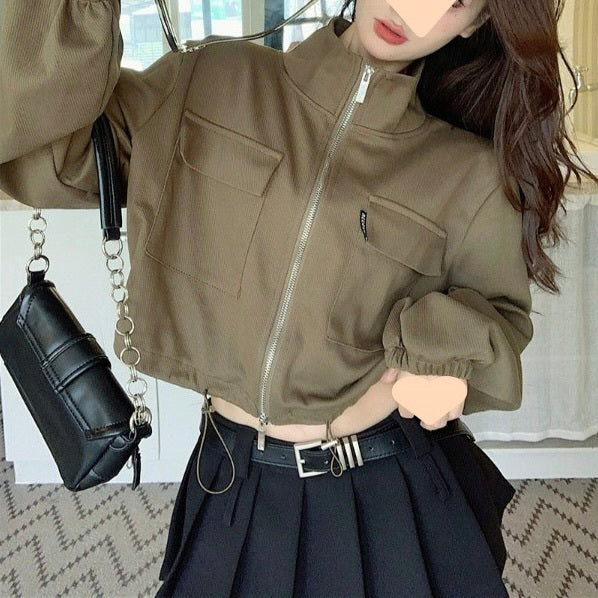 2カラー展開 韓国ストリート 韓国カジュアル 韓国デザイン ショート丈 ジップアップ ミリタリージャケット mry001192