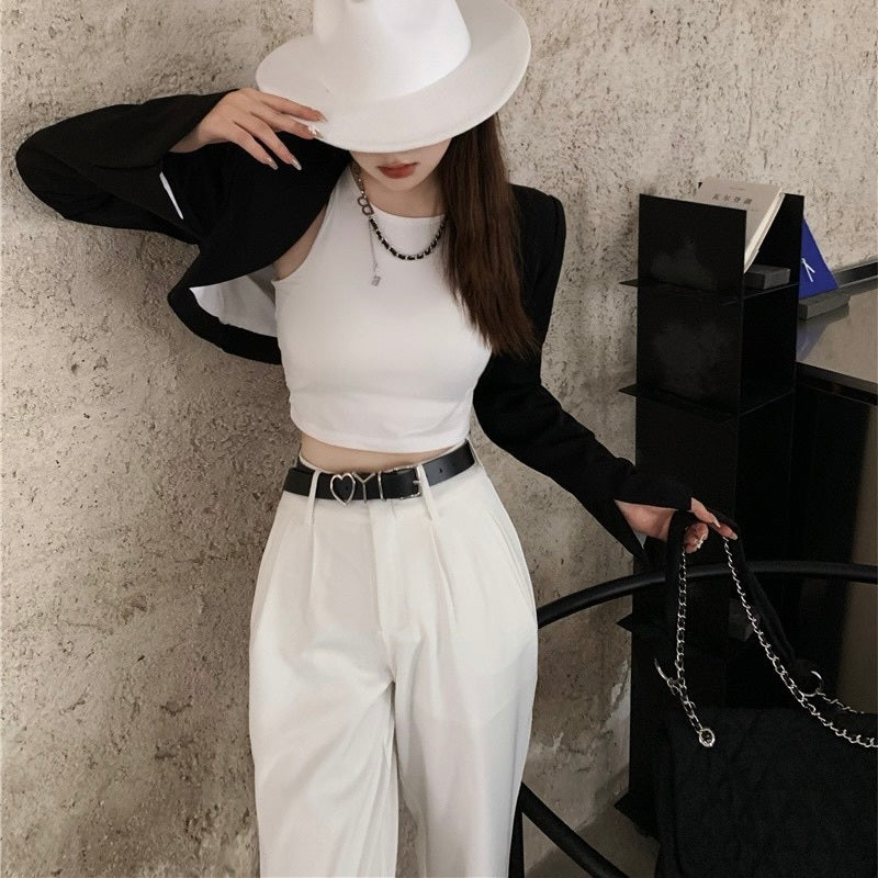 【Plaisir】韓国ストリート 韓国カジュアル ショート丈 アーチ型 ボレロ風ジャケット mry001173