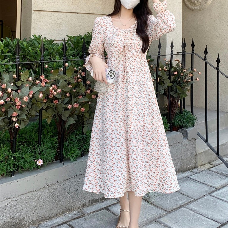 胸元リボン 花柄 ミッドレングス スカート mry000161