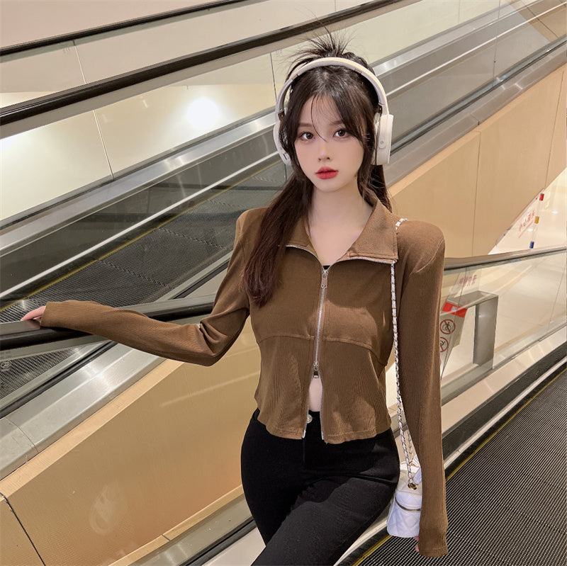 【送料無料】デザインジッパー ジャケットカーディガン 韓国カジュアル 韓国ストリート 春・秋 mry000542