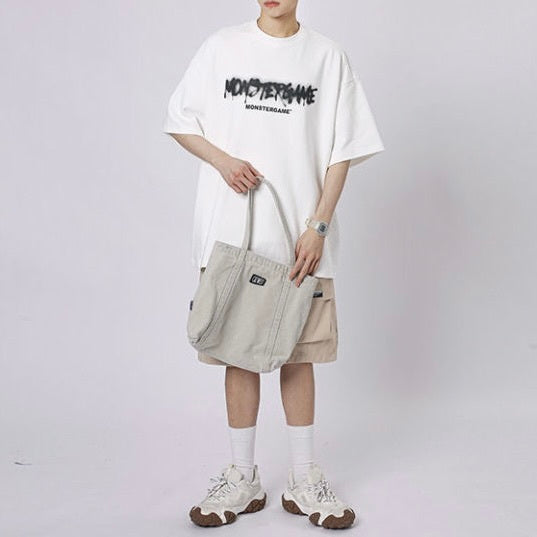 【送料無料】2カラー展開 2023SS オーバーサイズ インク風 ブランド ロゴ プリント 半袖 Tシャツ ユニセックス 韓国ストリート 韓国カジュアル mry000844