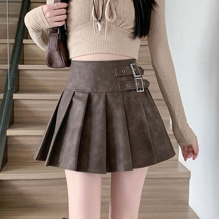 【Orchid】3カラー展開 韓国デザイン 韓国カジュアル レザー素材 ミニスカート mry001127