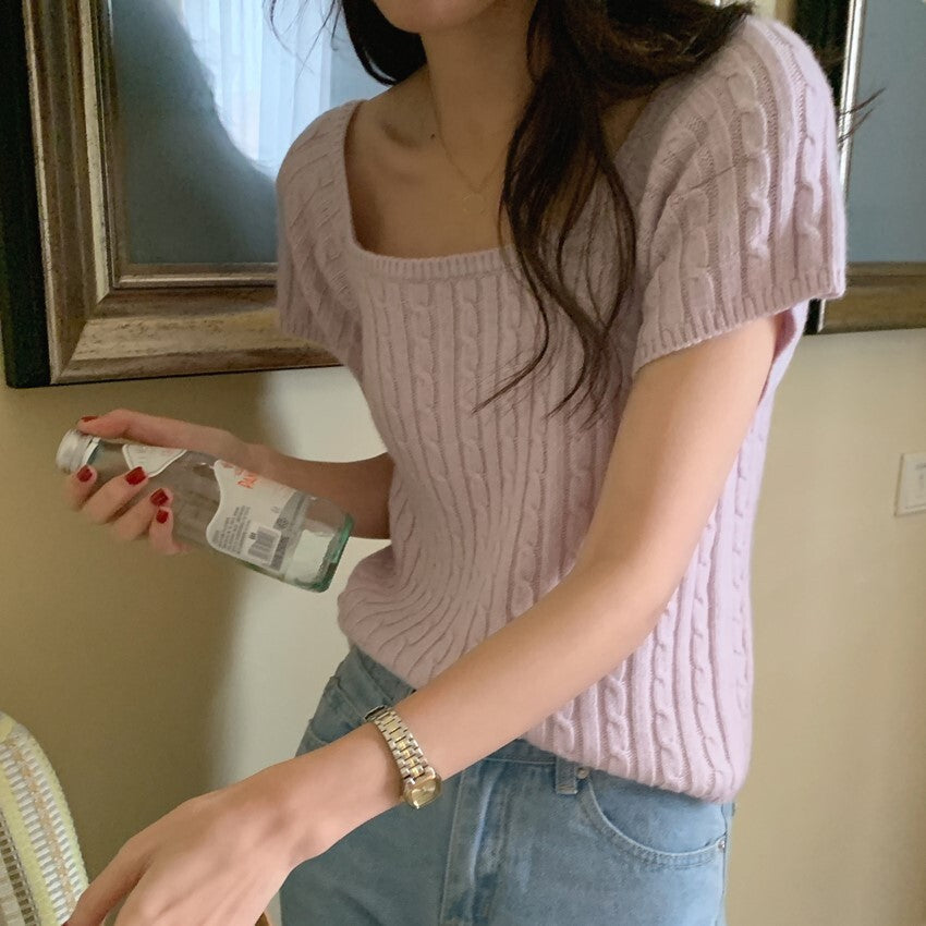 【送料無料】2カラー展開 スリムフィット 半袖 ニット Tシャツmry000636