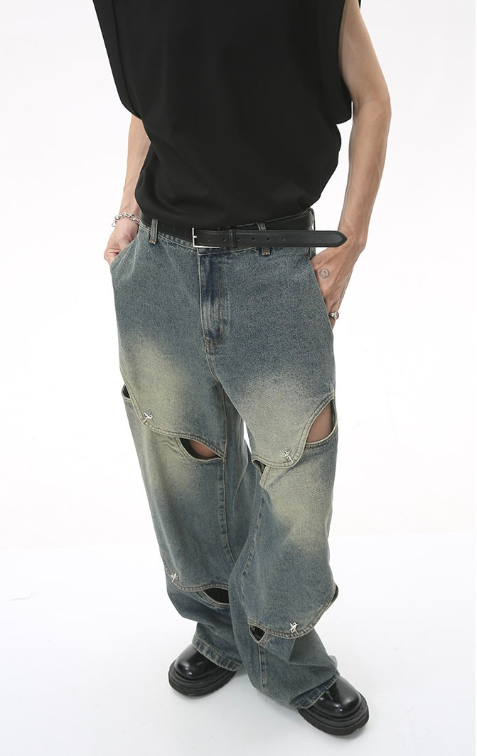 Cutout Chaos Wide-Leg Denim Pants mry001672