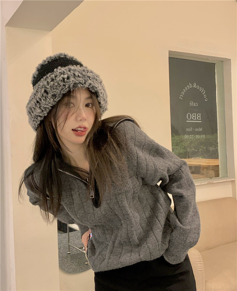 【送料無料】ハイネック 2カラー ジッパーセーター 韓国カジュアル mry000585