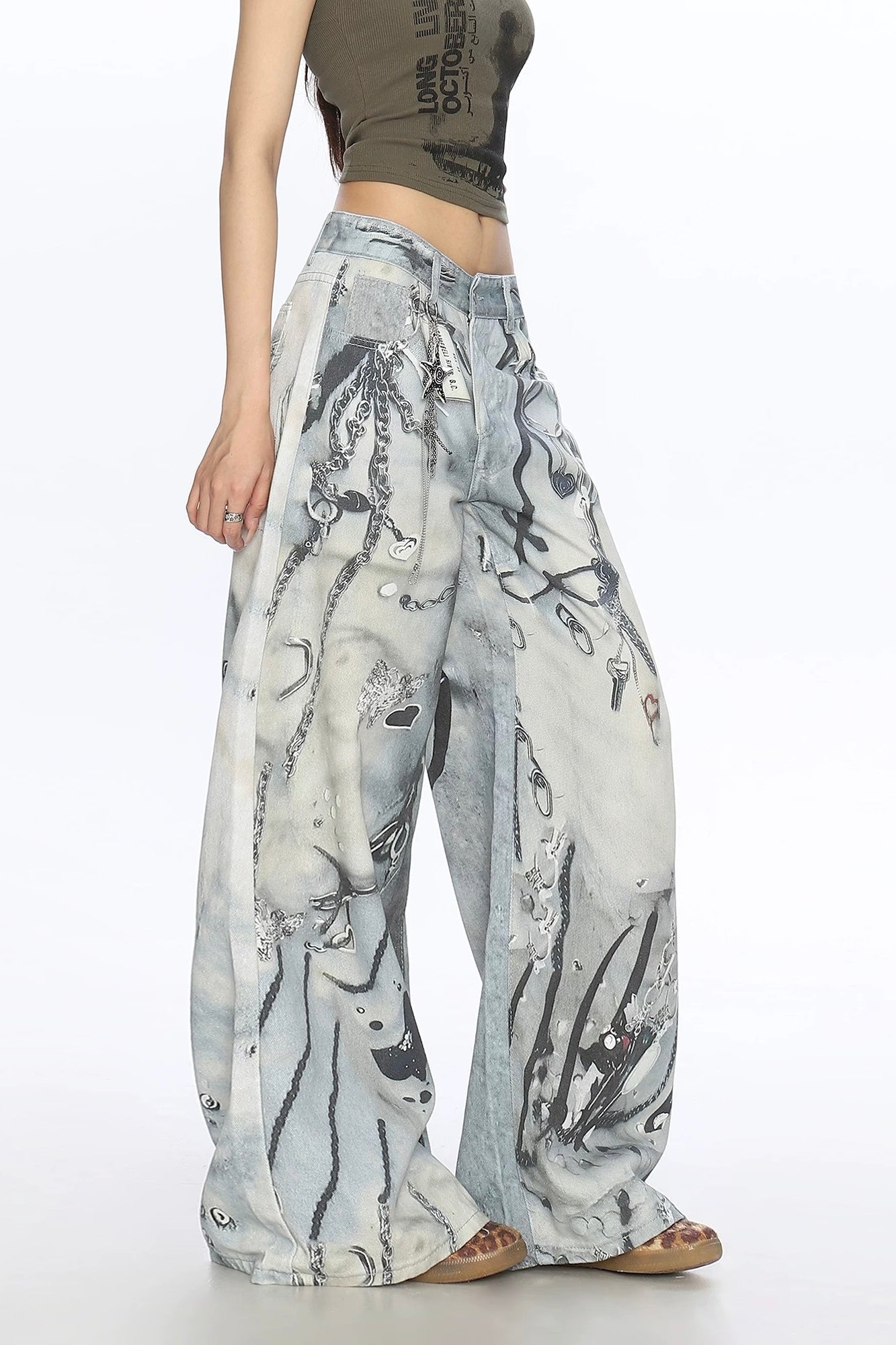 【ボトムス】グラフィックワイドデニムパンツ mry002380