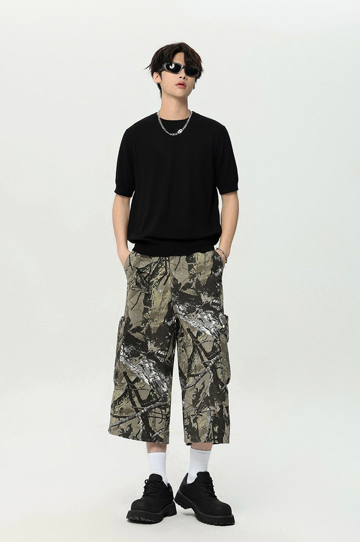 Camo Print Cropped Cargo Pants mry001698