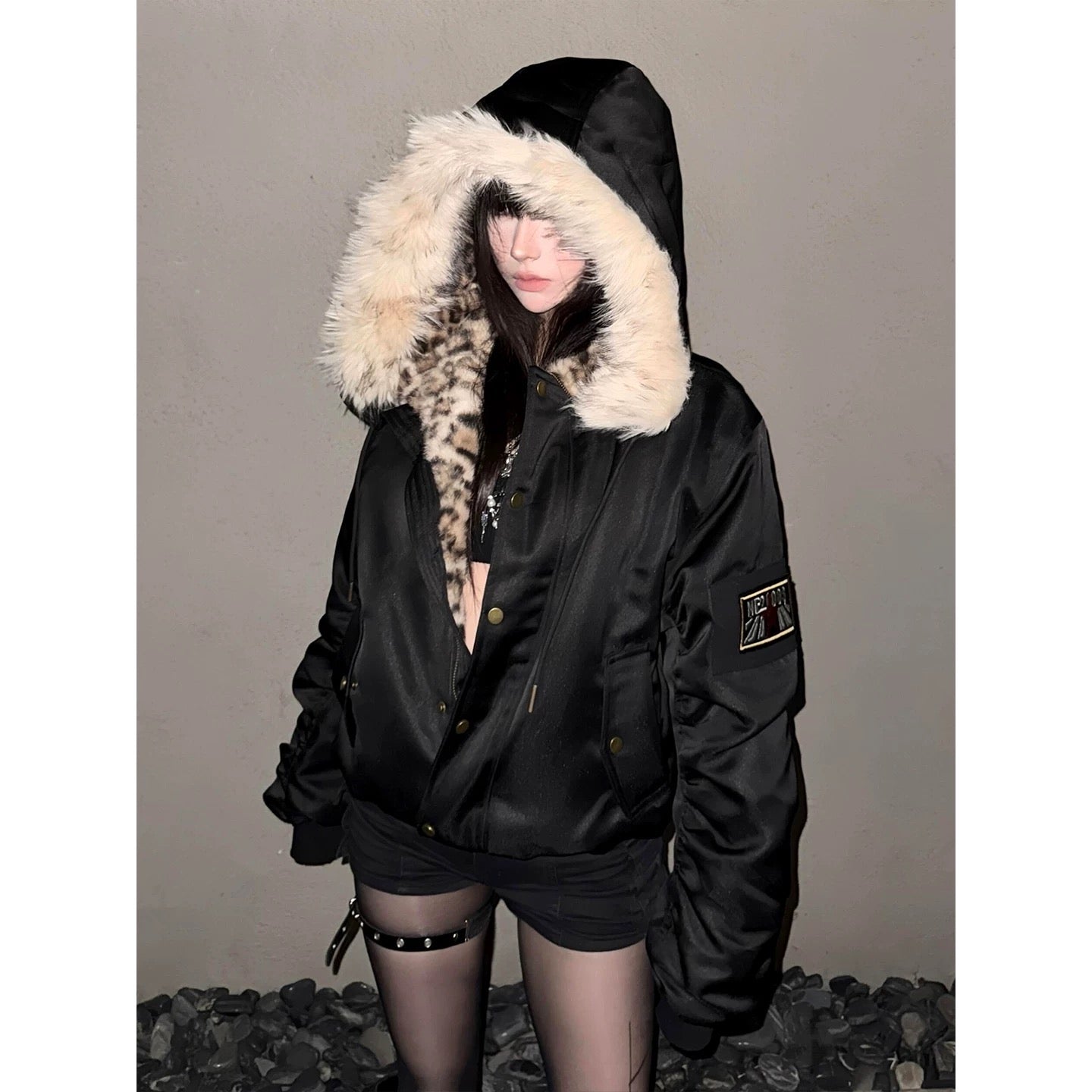 Leopard Fur Hooded Jacket mry001993