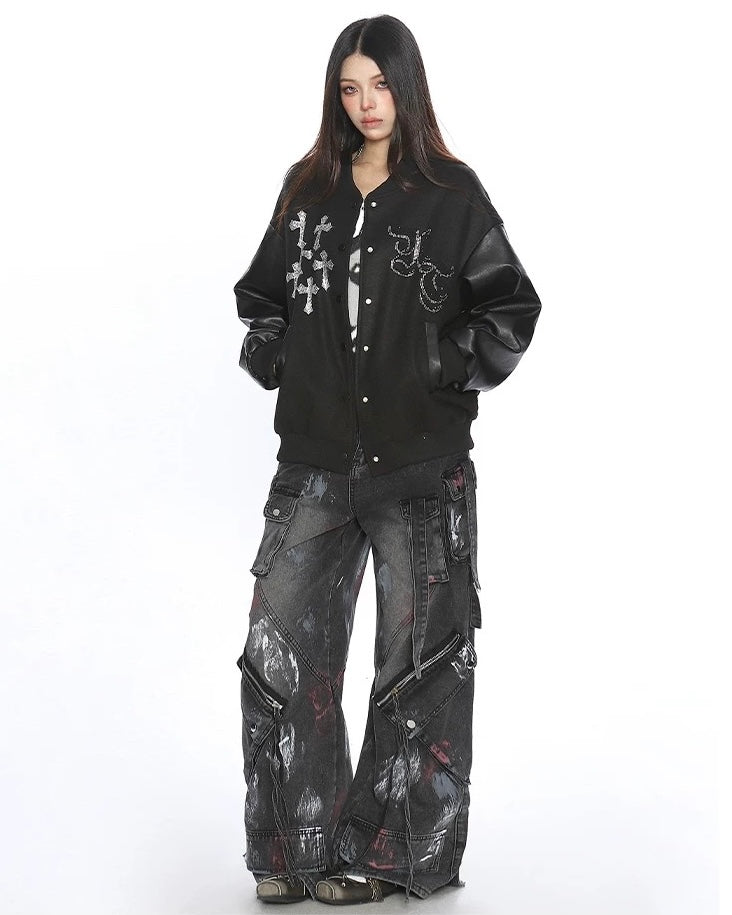 Cross Rhinestone Varsity Jacket mry002014