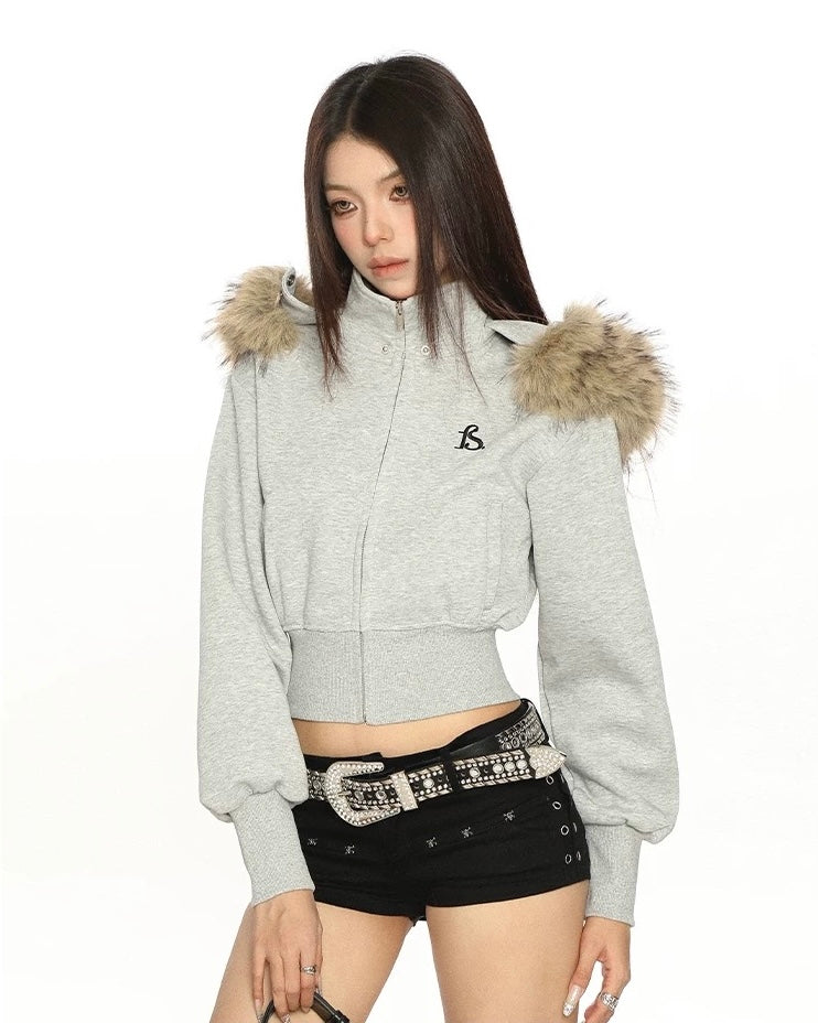 Fur Trim Cropped Jacket mry002069