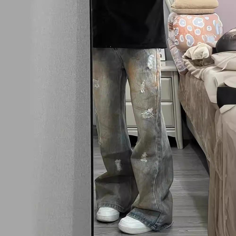 アメリカン 韓国ストリート 韓国カジュアル レトロ ヴィンテージ デニム ワイドパンツ mry001337