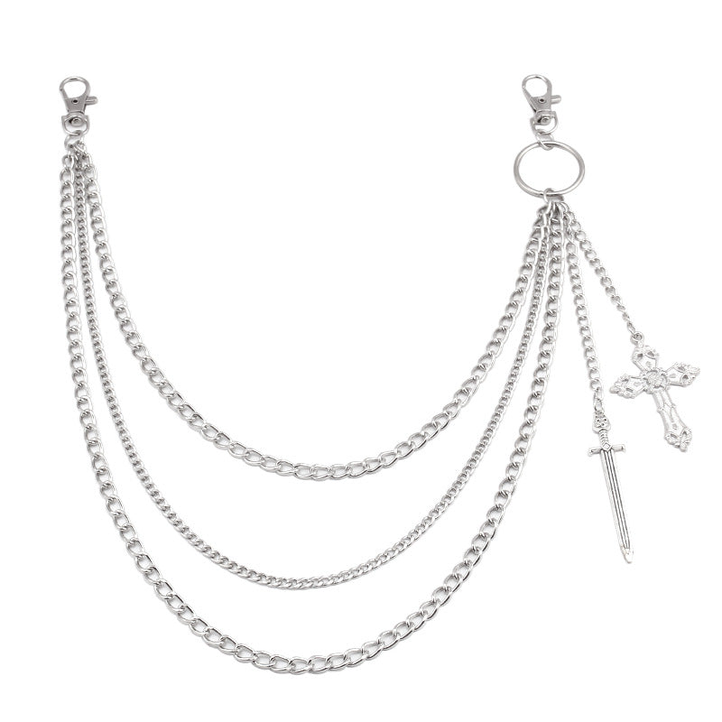 Cross Sword Layered Silver Wallet Chain mry001921