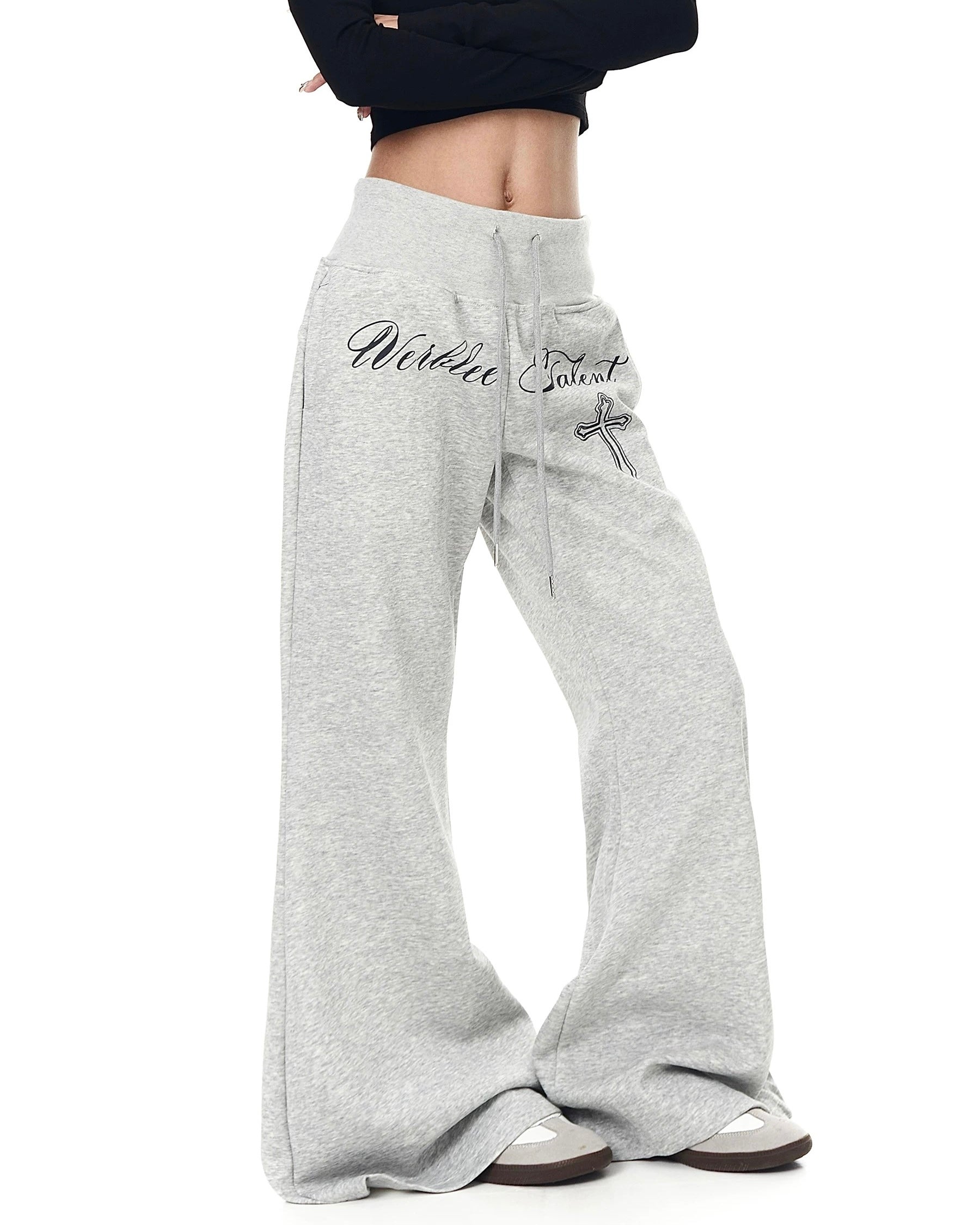 【YURU:FIT】Lettering Cross Wide-Leg Sweatpants mry001883