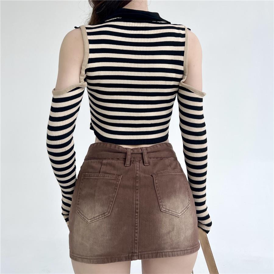 ストライプ オープンセーター mry000303