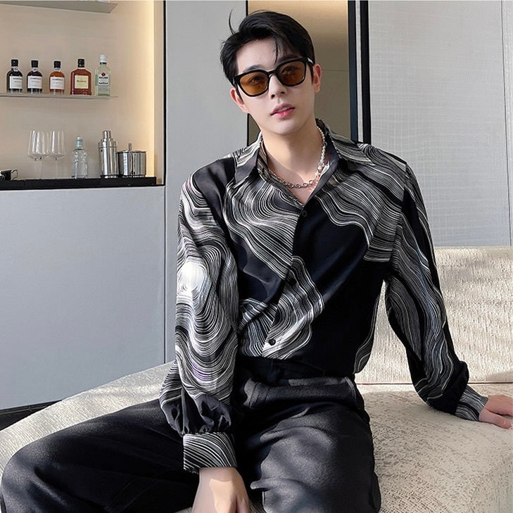 マーブルプリント ドレープシャツ mry000373