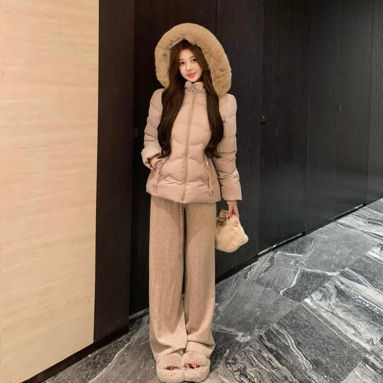 【Chéri】2カラー展開 ファー付きダウンジャケット mry001475