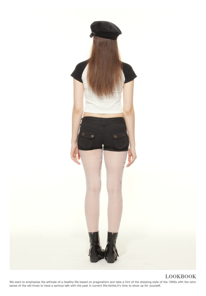 【2color】Heart Choker Raglan Crop Top mry001696