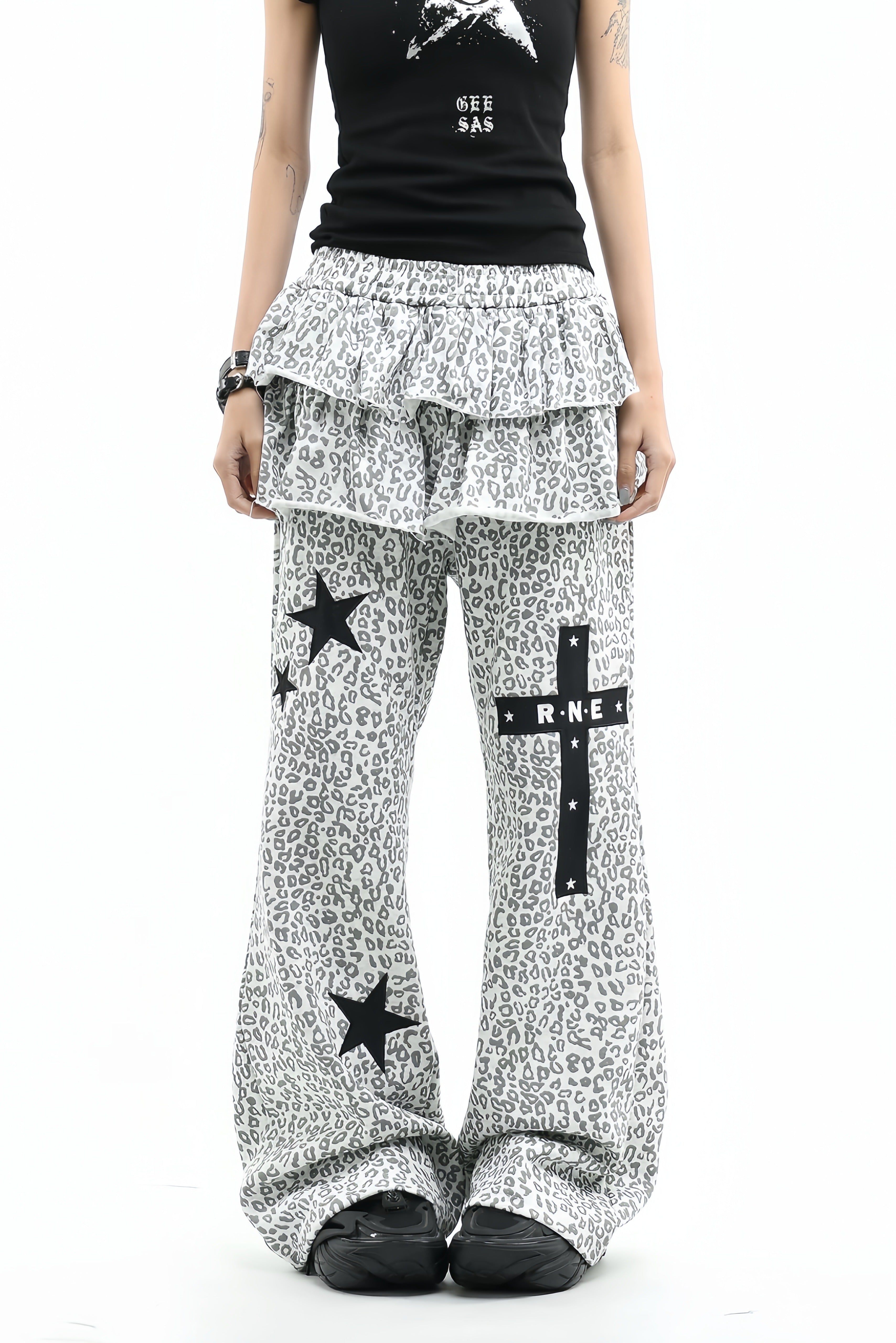 【ボトムス】レオパードフリルレイヤードパンツ mry002361